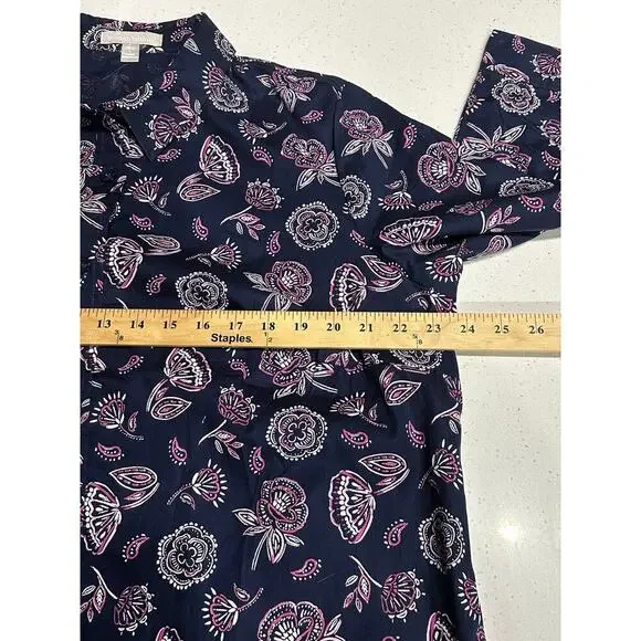 Woman Within Button Up Top L 18/20 Blue Floral 3/4 Sleeves Cotton Mature Casual - Picture 6 of 7